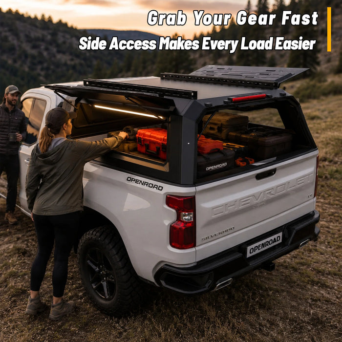 OPENROAD Aluminum Side Truck Cap For 2019-2026 Chevy Silverado 1500  6'4" Bed - PP2PL330027