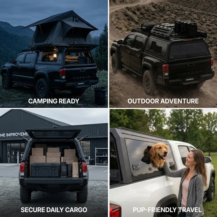 OPENROAD Sliding Glass Side Truck Cap For 2024-2026 Toyota Tacoma 5'8" Bed - PP2PL330030