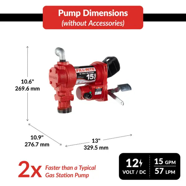 Fill-Rite FR1200 12V DC 15 GPM Fuel Transfer Pump with Nozzle - FR1210H