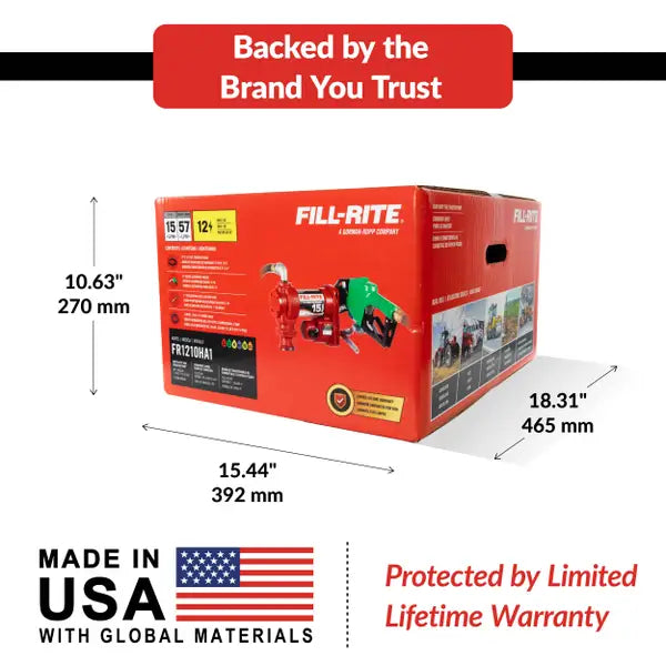 Fill-Rite FR1200 12V DC 15 GPM Fuel Transfer Pump with Diesel Nozzle - FR1210HA1