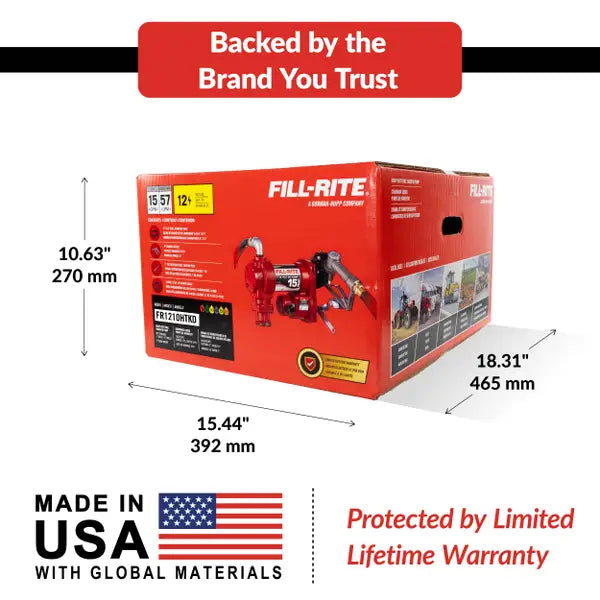 Fill-Rite FR1200 12V DC 15 GPM Fuel Transfer Pump with Nozzle and TankDefender - FR1210HTKD