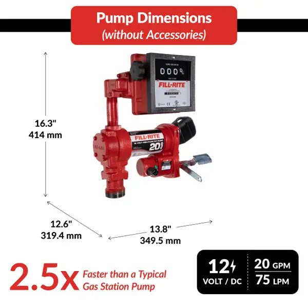 Fill-Rite FR4200 12V DC 20 GPM Fuel Transfer Pump with Meter & Nozzle - FR4211H