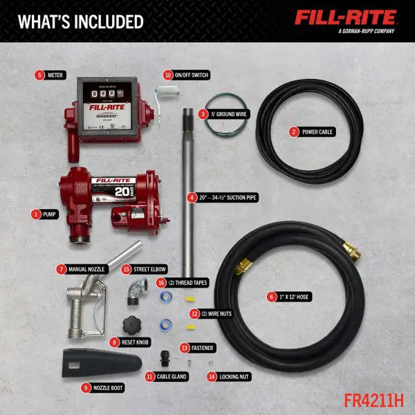 Fill-Rite FR4200 12V DC 20 GPM Fuel Transfer Pump with Meter & Nozzle - FR4211H