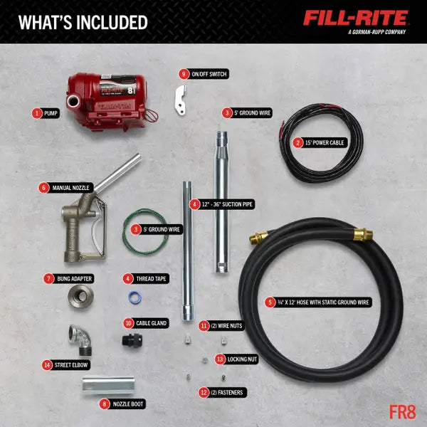 Fill-Rite FR8 12V DC 8 GPM Fuel Transfer Pump with Nozzle - FR8
